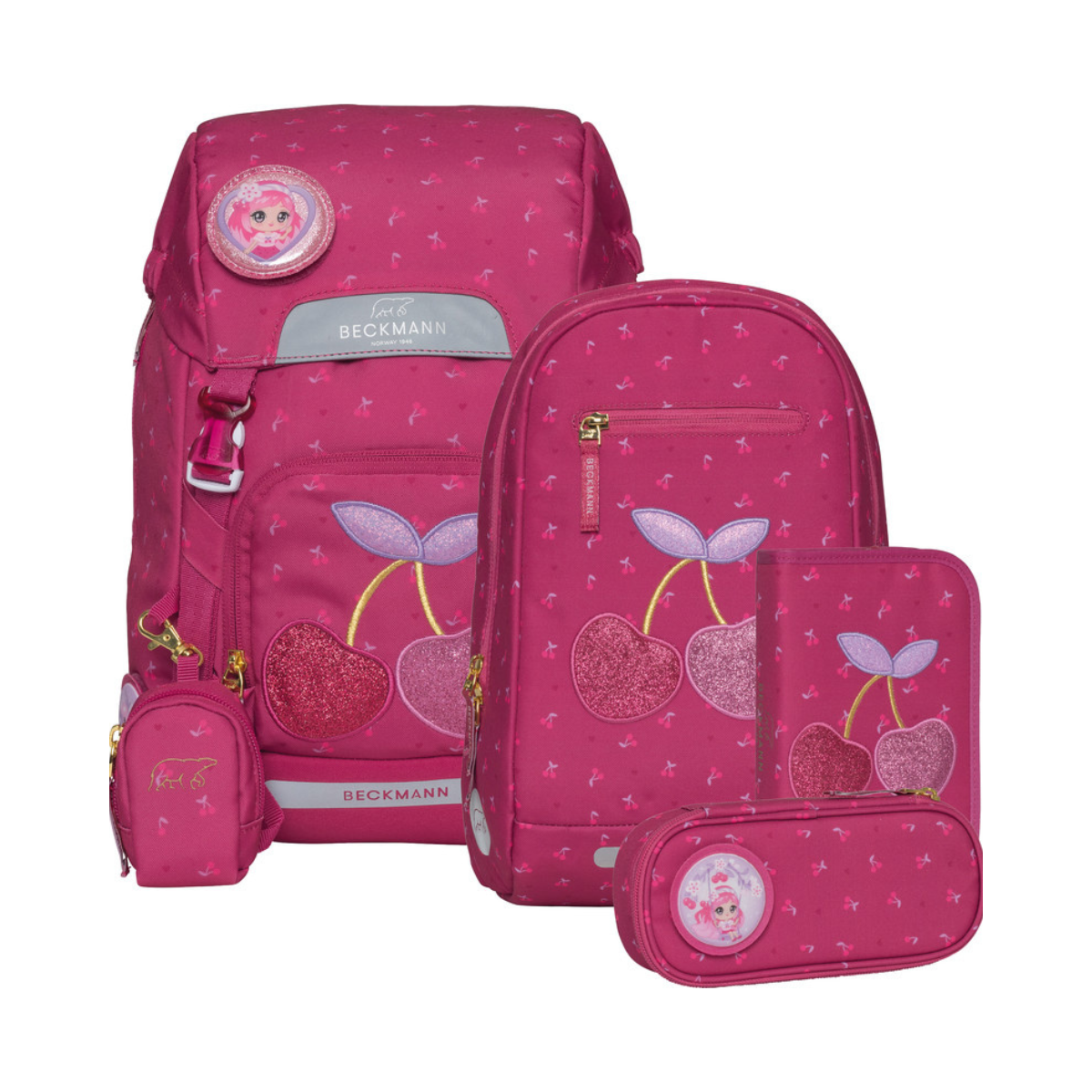 BECKMANN Rucksack-Set Classic mit Wendetasche, 6-teilig, Cherry - Schlup